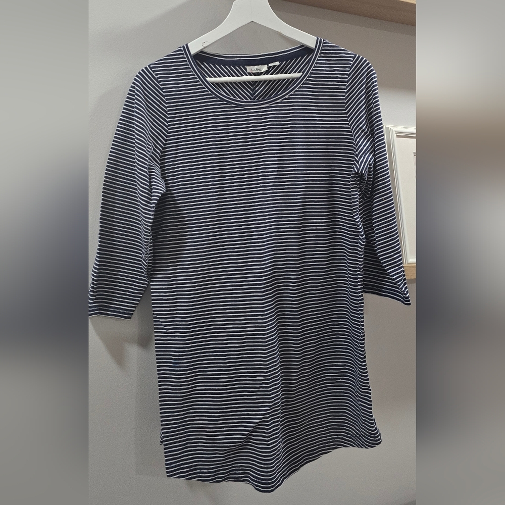 L.L. Bean Navy and White Striped Long Sleeve Dress